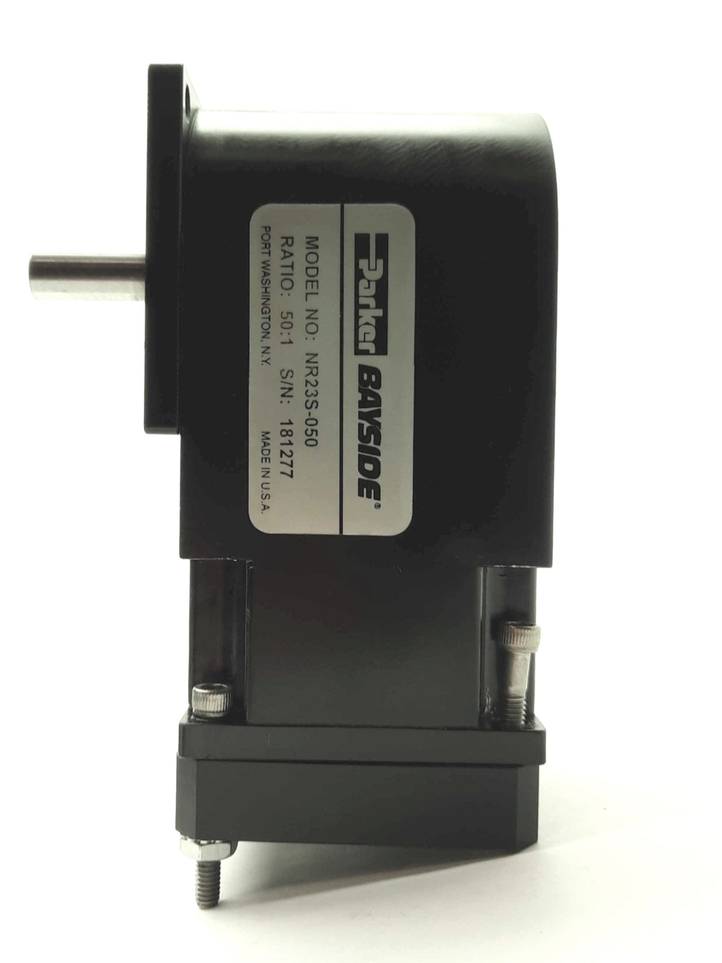 Used Parker NR23S-050 Bayside Right Angle Bevel/Spur Gearhead 50:1 50in-lb NEMA 23