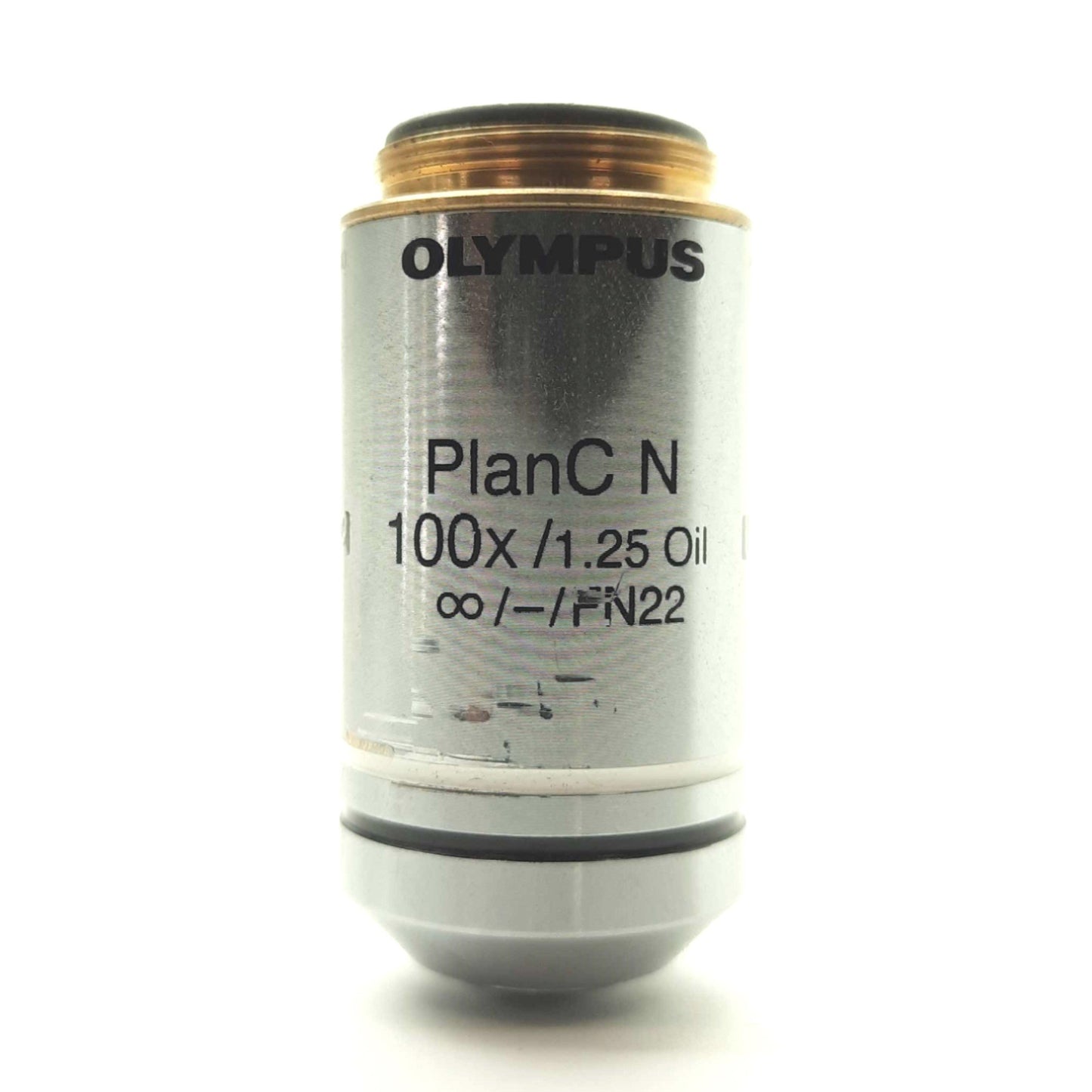 Used Olympus PLCN100XO Plan Achromat Objective Oil Lens, 100X, 1.25NA, .15mm WD