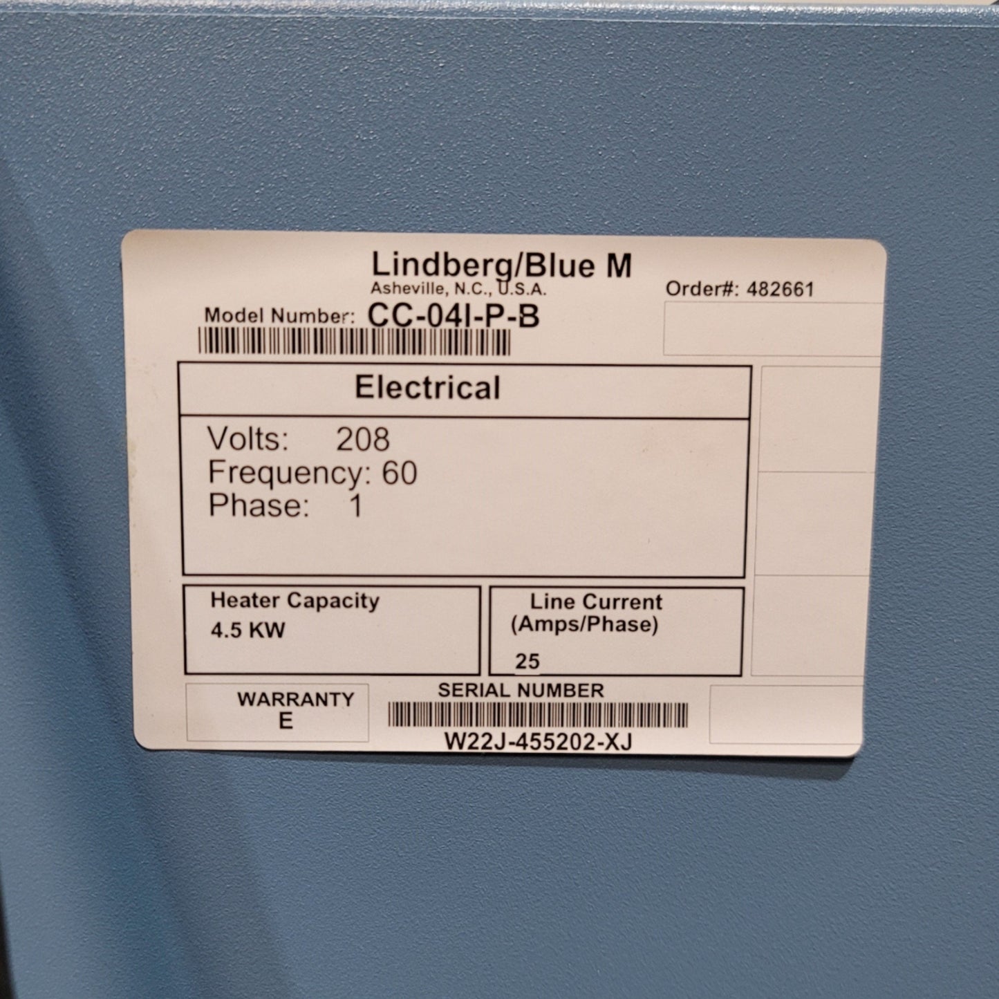 Used Lindberg Blue M CC-04I-P-B Inert Gas Mechanical Convection Oven 4.6CuFt, 208VAC