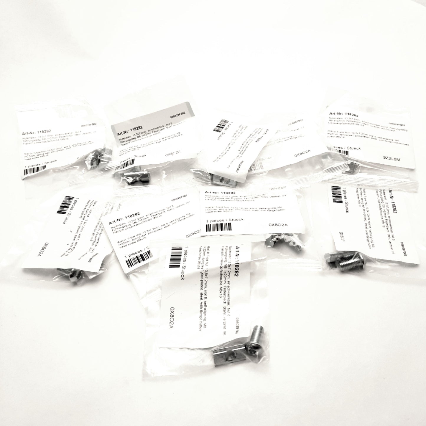 New Lot of 10 80/20 13036 Roll-In T-Slot Nut 13.5x7.2mm, Slot 8, 22mm, Leaf Spring