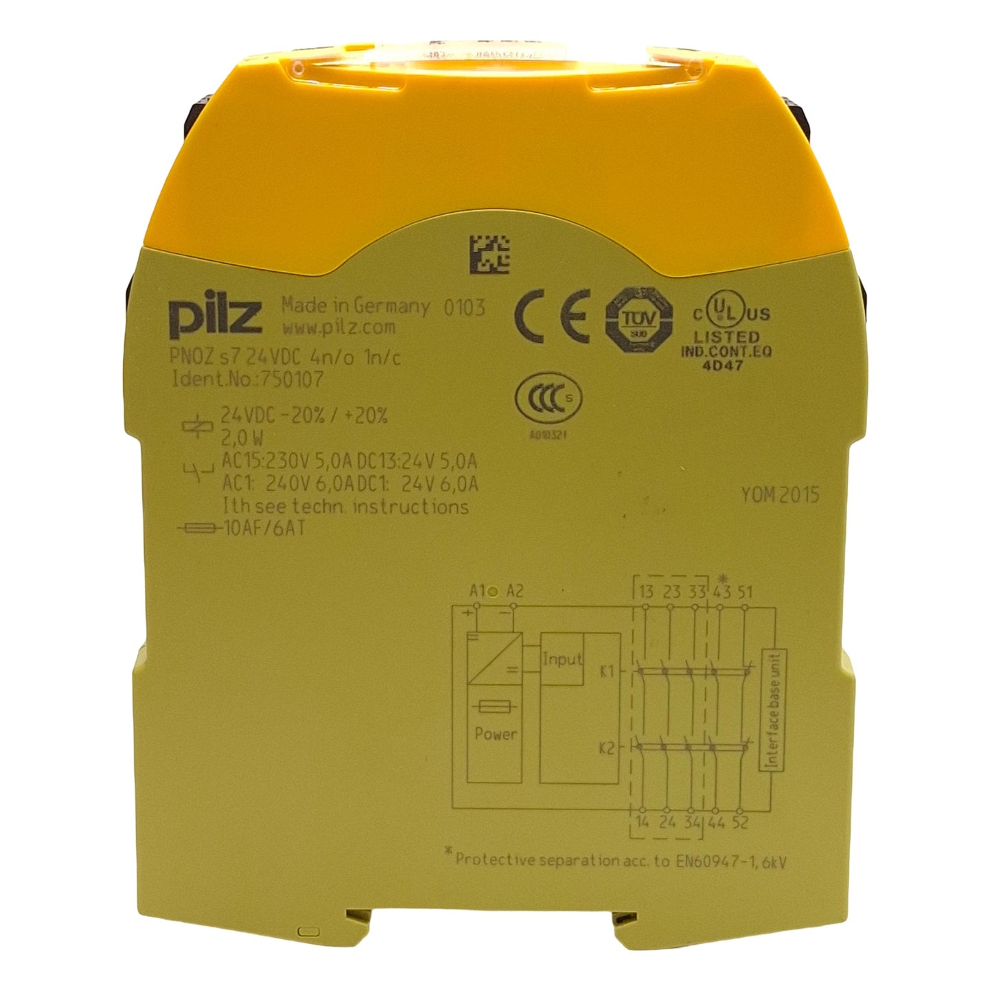Used Pilz 750107 Contact Expansion, 4x N/O 1x N/C, Supply: 24VDC, Contacts: 240VAC
