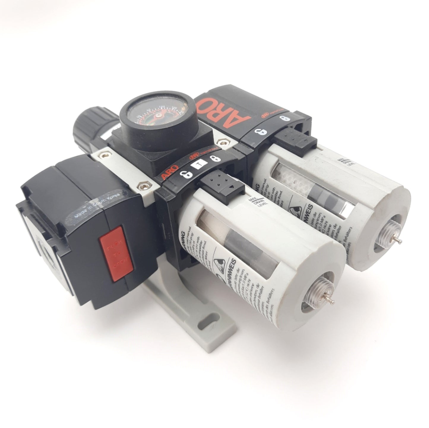 Used ARO P39124-600 Piggyback Filter Regulator, Filter And Lockout Valve 1/4" 0-30psi