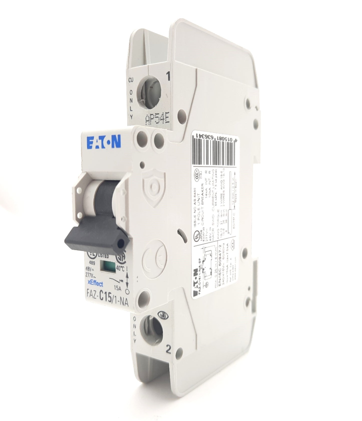 Used Eaton FAZ-C15/1-NA Miniature Circuit Breaker 1-Pole C-Curve, 15A 277VAC 48VDC
