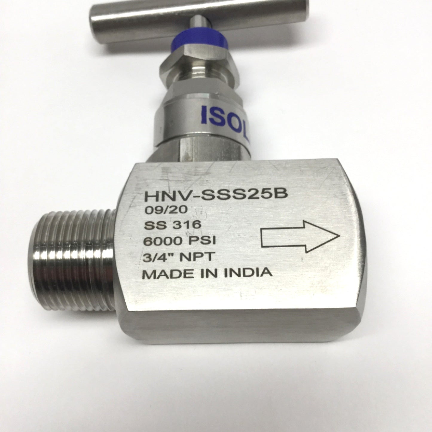 Used WE Anderson HNV-SSS25B Stainless Steel 316 Needle Valve, 3/4" NPT M x F, 6000psi