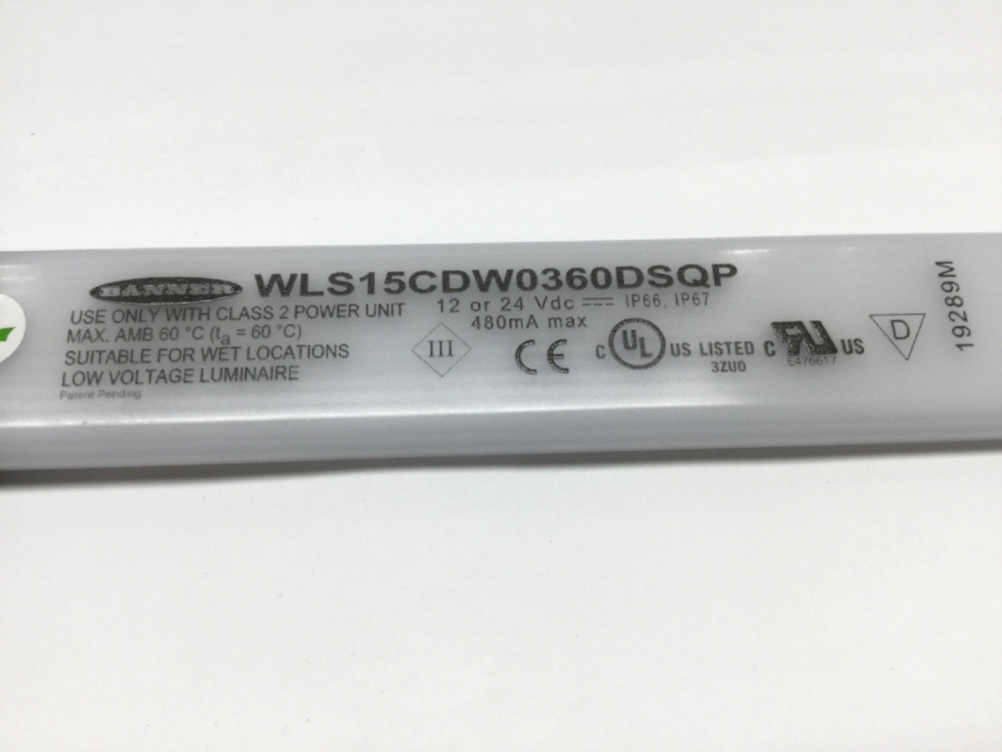 Used Banner WLS15CDW0360DSQP Cascadable LED Strip Work Light, White, 360mm, 12/24VDC