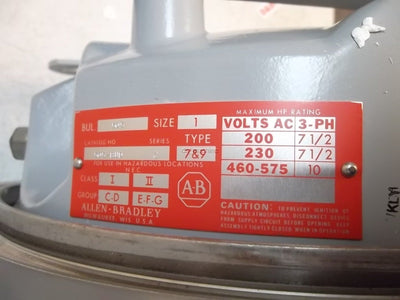 New Allen Bradley 505-BUD Reversing Starter 120VAC Coil 10HP @ 460-575V