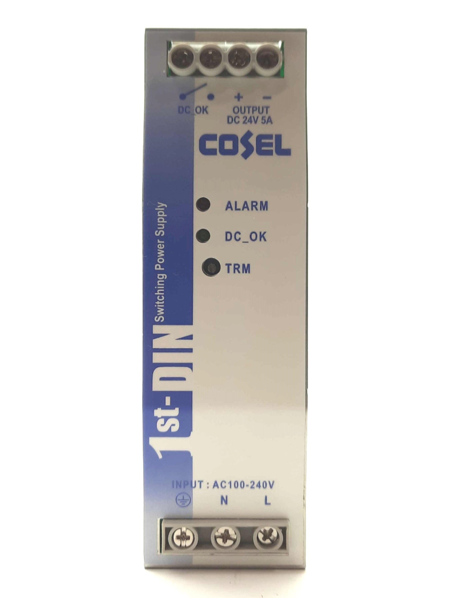 Used Cosel KHEA120F-24 DC Power Supply 24VDC 5A Output 100-240VAC 1.3A Input DIN Rail