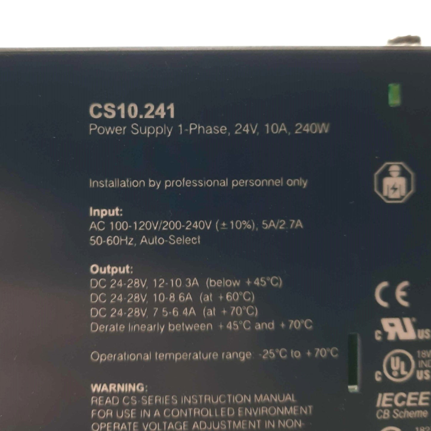 Used PULS CS10.241 DC Power Supply 24VDC 10A Output 100-120/200-240VAC Input DIN Rail
