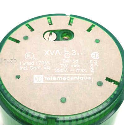 Used Telemecanique XVA-LC3-G Tower Stack Light Green, 220v AC 7W Max *No Bulb*