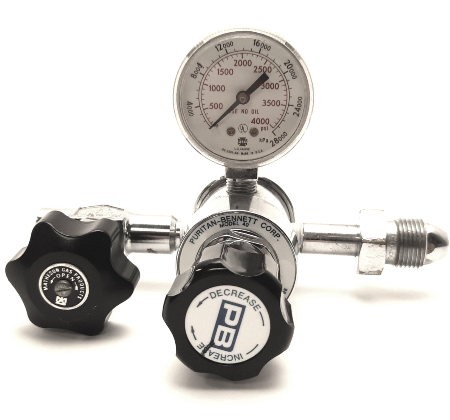 Used Puritan-Bennett Corp 0-294001-XX Model 40 Regulator CGA500 To 1/8" NPT, w/ Valve