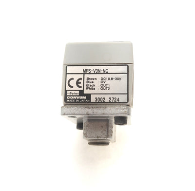 Used Parker MPS-V3N-NC Pressure Sensor, 10.8-30VDC, NPN, 0 to -30inHg, 1/8 NPSF Ports