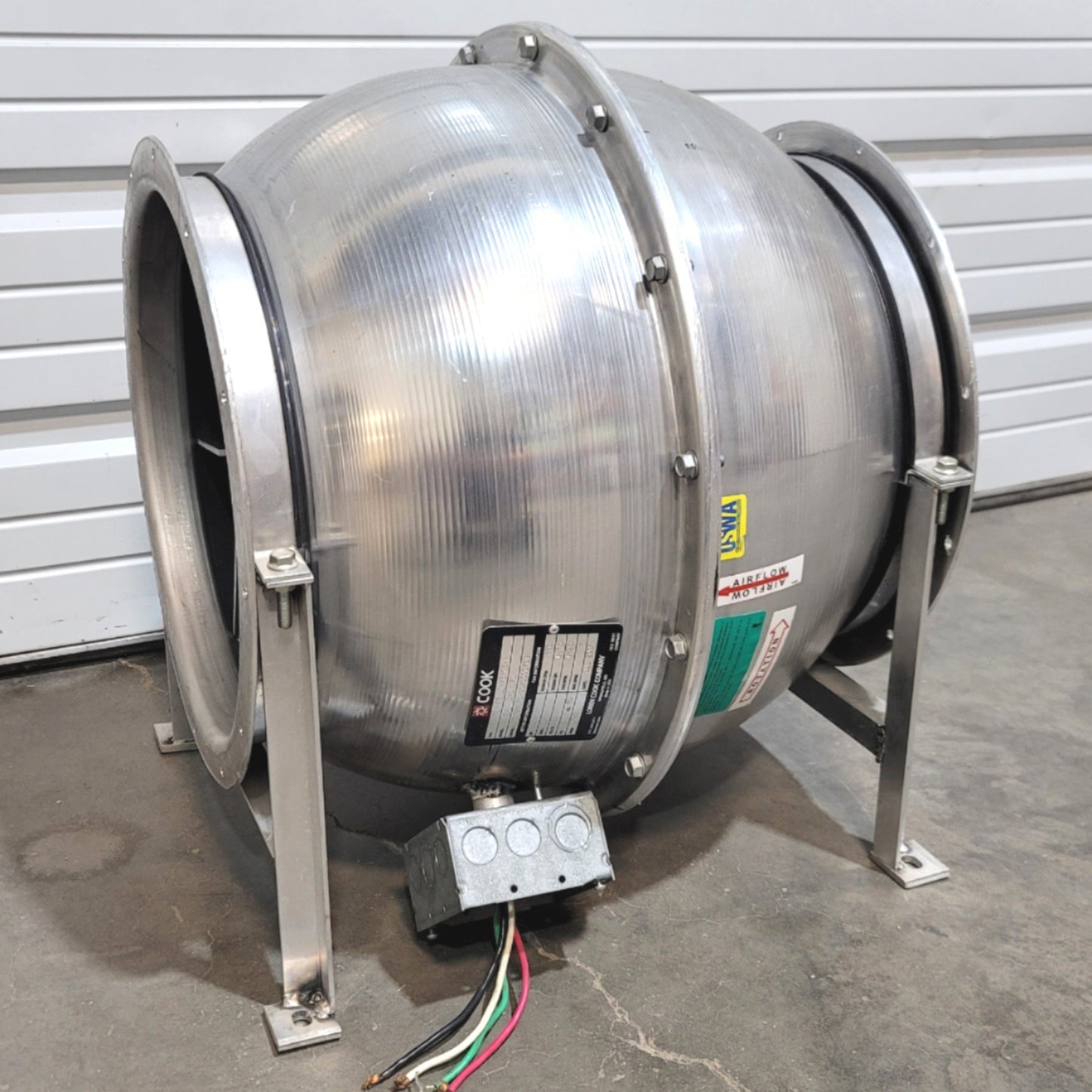 Used Cook 14CV17D Centri-Vane Mixed Flow Fan 1HP, 460VAC 3-Phase, 776CFM, 1725RPM