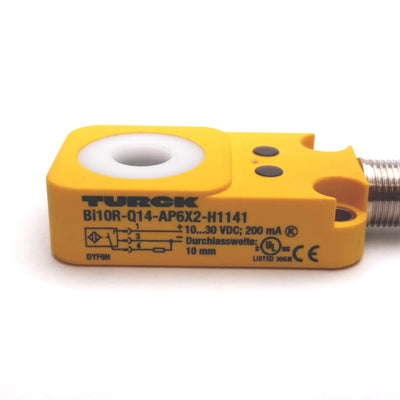 Used Turck Bi10R-Q14-AP6X2-H1141 Inductive Ring Sensor, 10mm Diameter, 10-30VDC, PNP