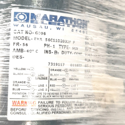 New Marathon Electric 56C11D2032F P / G096 Motor 1-Ph, 1/3HP, 56 Frame, 110-120/230V