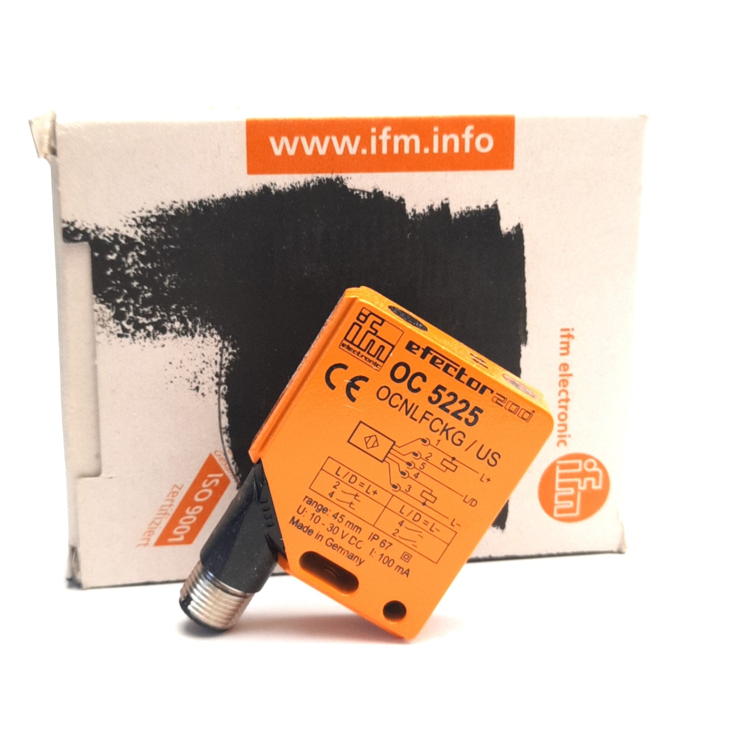 New IFM OCNLFCKG/US-100 OC5225 Photoelectric Sensor 45mm Range, 10-30V DC, M12 5-Pin