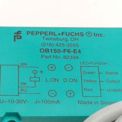 Used Pepperl & Fuchs OB150-F6-E4 Photoelectric Sensor 15-150mm Range, NPN, 10-30V DC