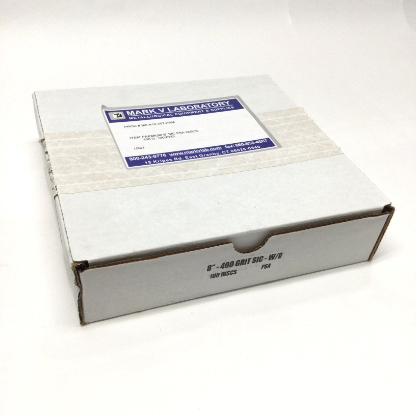 New Mark V Laboratory MK-810-267-PRM Silicon Carbide PSA Disc 400 Grit, Ø8", 100/pkg