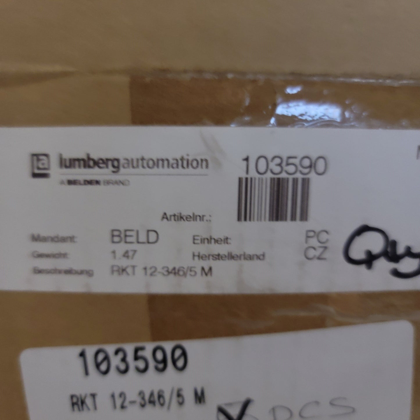 New Lumberg Automation 103590 Cable Assembly M12 12-Pin To Flying Leads, 5 Meter