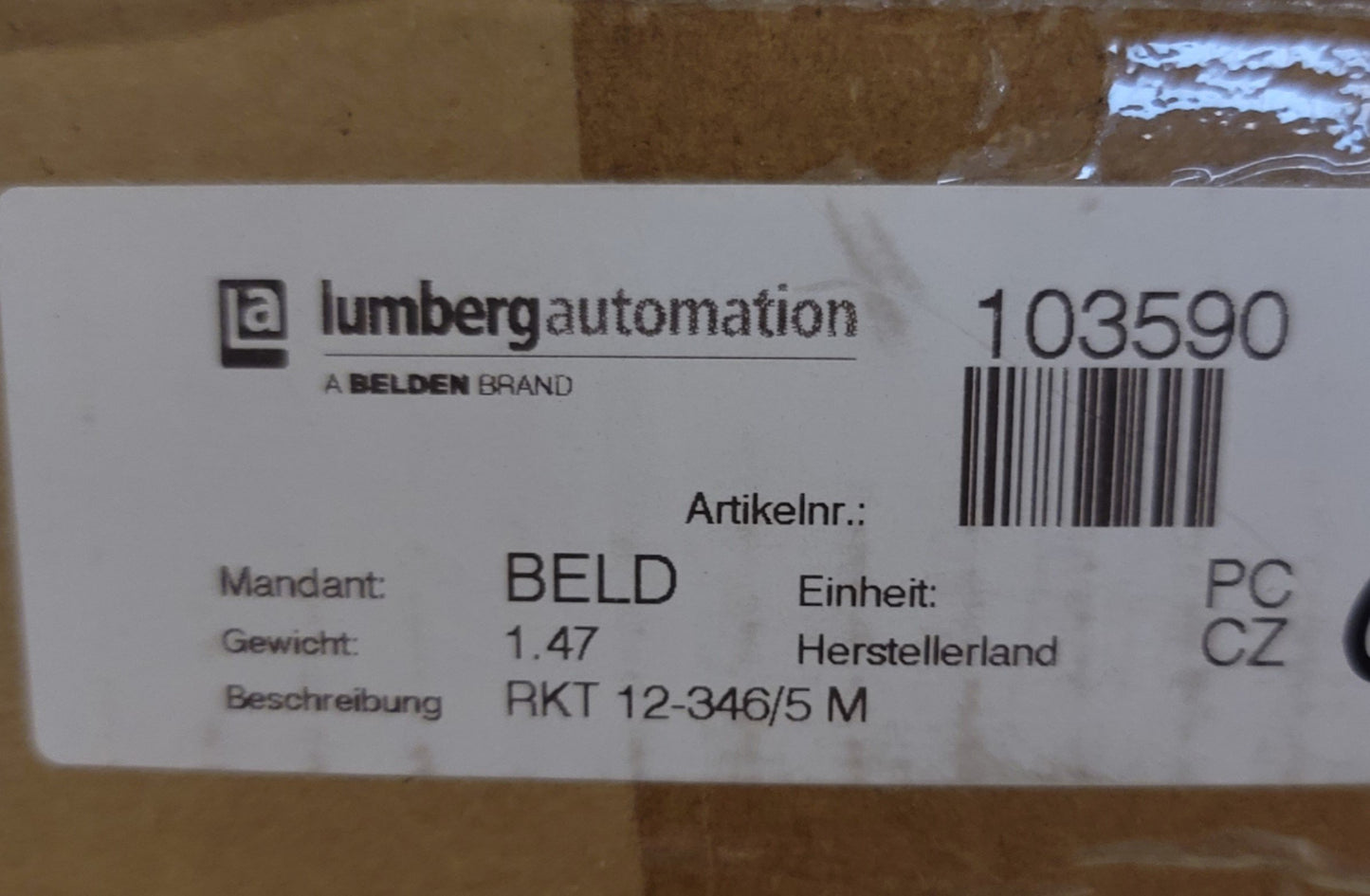 New Lumberg Automation 103590 Cable Assembly M12 12-Pin To Flying Leads, 5 Meter