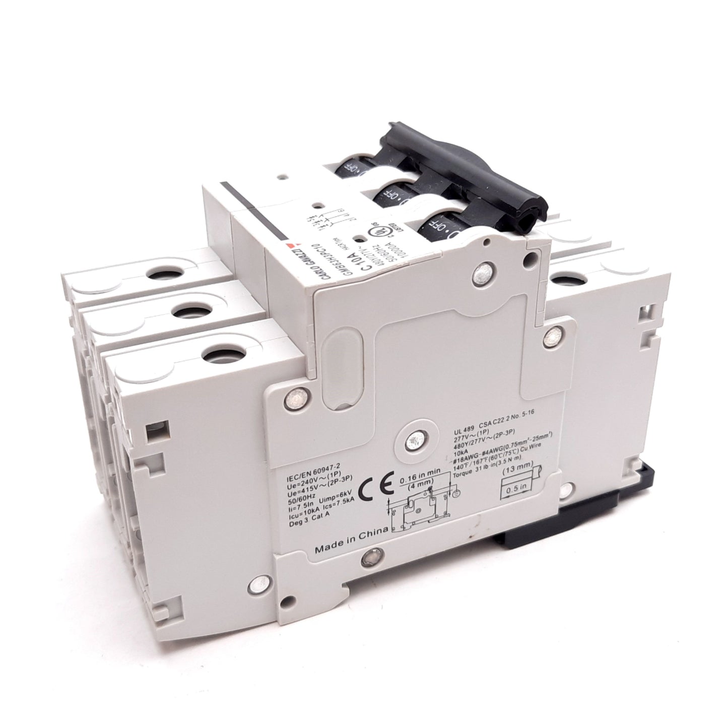 New Carlo Gavazzi GMB63H3PC10 Circuit Breaker, 3-Pole, C-Curve, 10A 480Y/277VAC