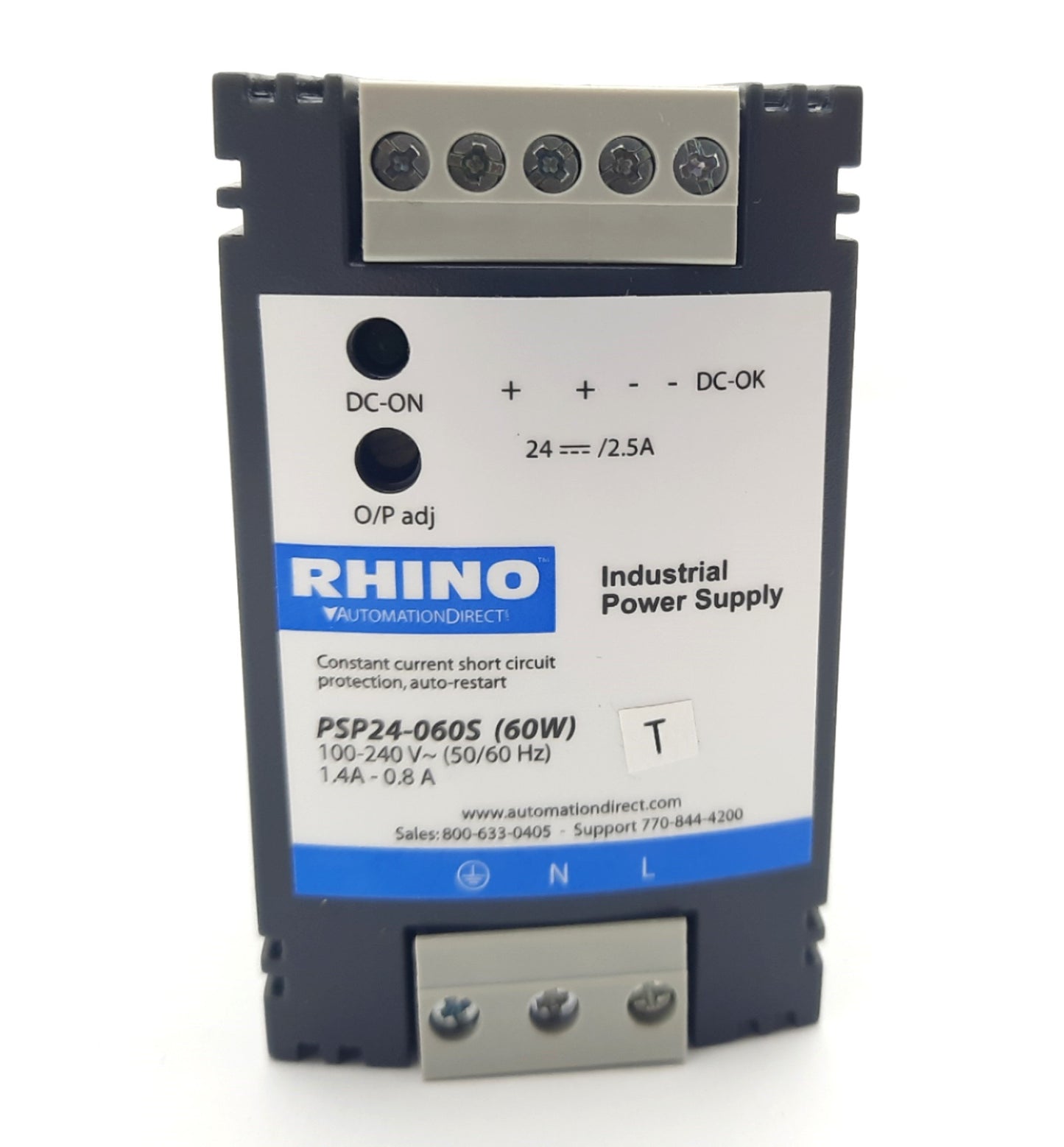 Used Automation Direct PSP24-060S Rhino Power Supply, In: 100-240VAC, Out: 24VDC 2.5A