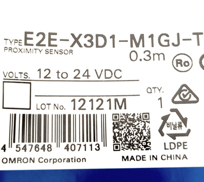 New Omron E2E-X3D1-M1GJ-T 0.3m Proximity Sensor, 12-24V Supply, NPN-NO 2-Wire Output