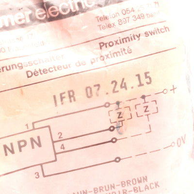 New Baumer IFR 07.24.15 Proximity Switch 24V DC, NPN Output, 2m Length