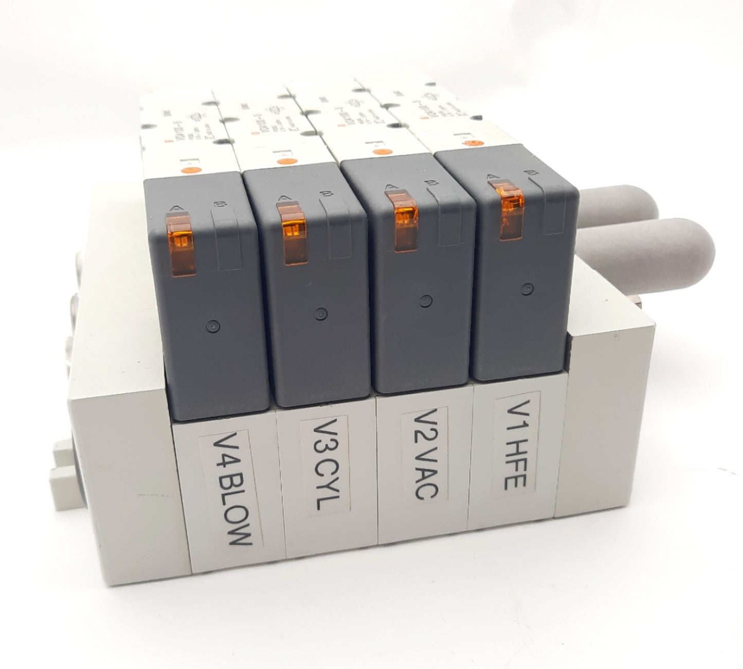 Used Bank of 4 SMC VQ4100-5 Solenoid Valves, 2-Position 5-Port, 24VDC