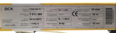Used SICK FGSE 450-23 30-FGS Light Curtain Receiver 450 x 30mm Area, 18m Range, 24VDC