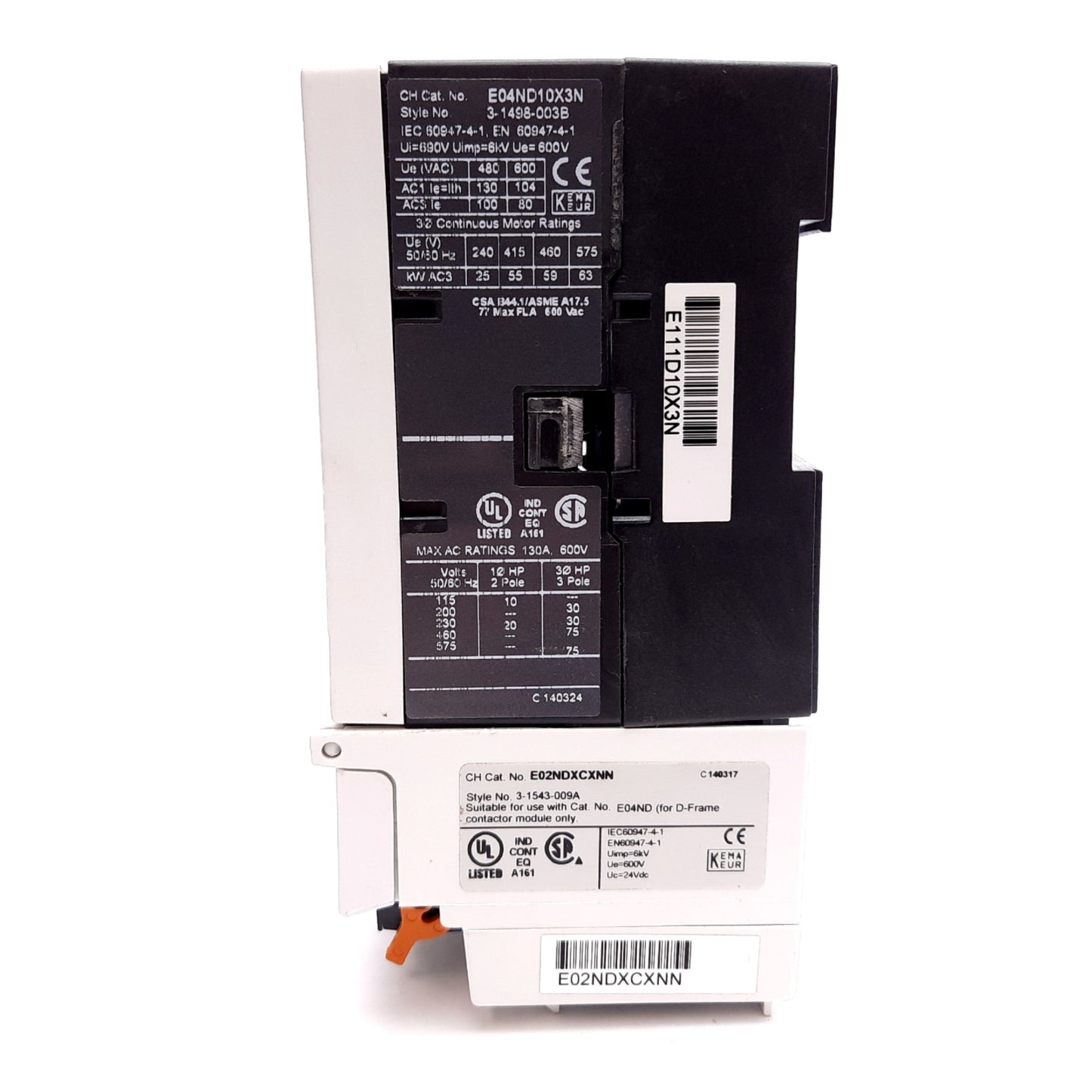 Used Eaton Cutler Hammer E04ND10X3N Contactor, 3-Pole, W/ E02NDXCXNN Coil, 24VDC