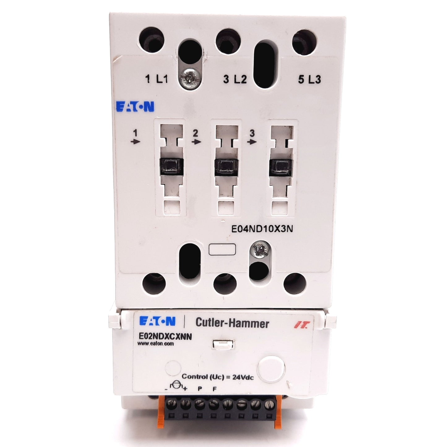 Used Eaton Cutler Hammer E04ND10X3N Contactor, 3-Pole, W/ E02NDXCXNN Coil, 24VDC