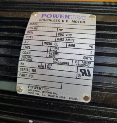 New PowerTec F143A-2A1N007002 Brushless DC Motor Continuous 1750RPM 1Hp 160VDC 143TC