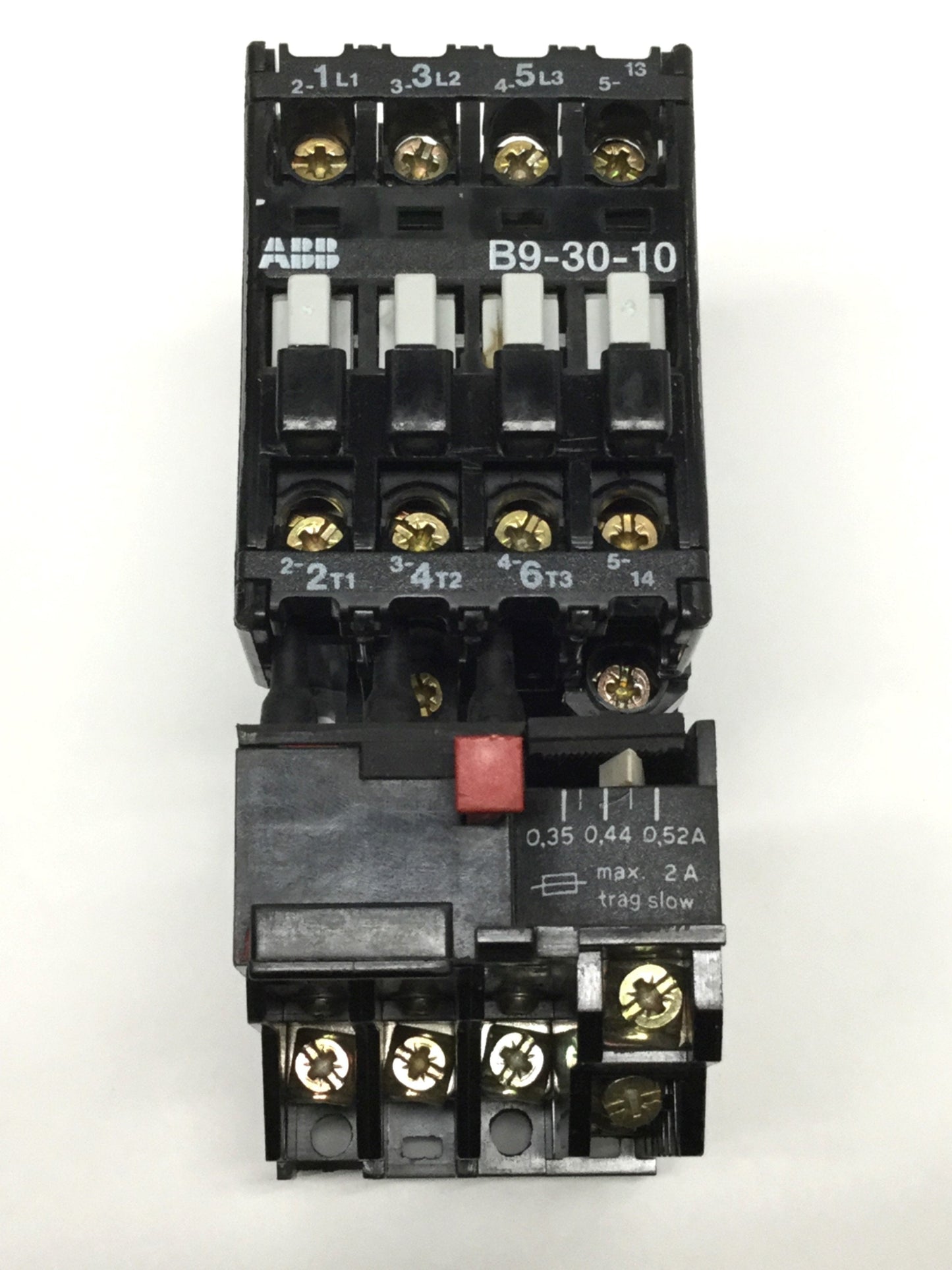 Used ABB B9-30-10 Contactor, 3-Pole, 220-255VAC Coil w/ Overload Relay 0.35-0.52A