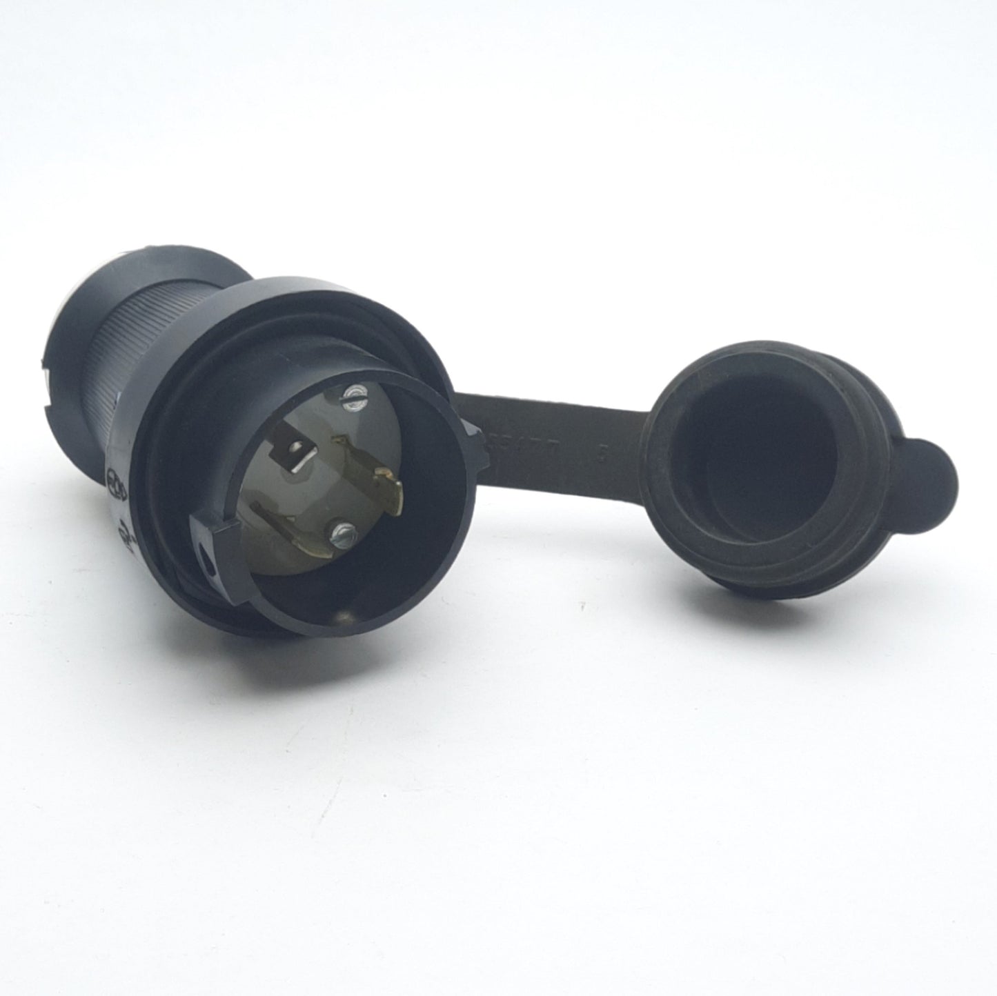 Used Hubbell HBL2321SW Twist-Lock Plug w/Watertight Shroud, 2-Pole 3-Wire, 20A 250VAC
