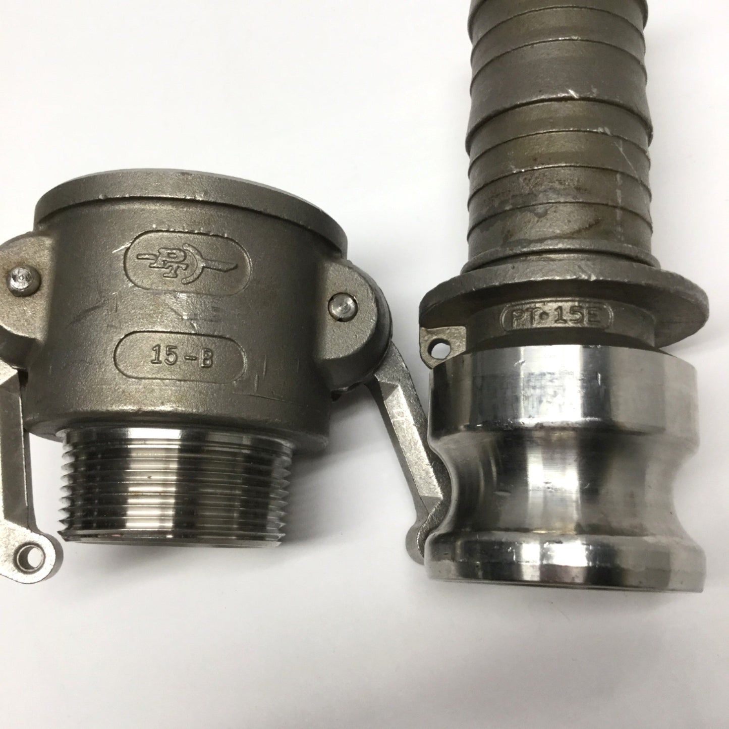 Used PT Coupling 15B & 15E 316SS Cam & Groove Coupler Ø1-1/2" w/Hose Shank Adapter