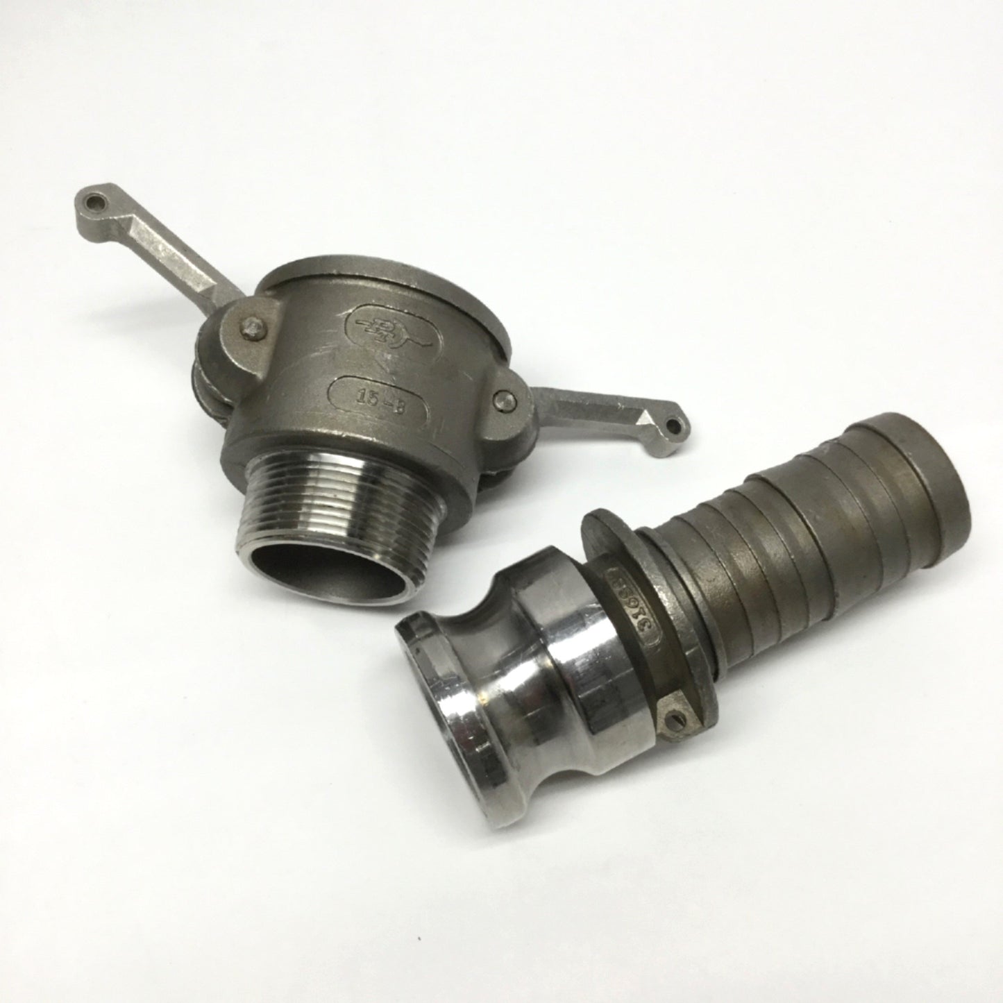 Used PT Coupling 15B & 15E 316SS Cam & Groove Coupler Ø1-1/2" w/Hose Shank Adapter