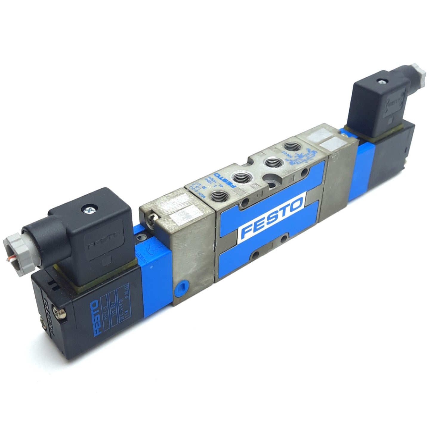 Used Festo MVH-5/3G-1/8-B Solenoid Valve, 1/8"NPT, 40-145PSI, 3-10 Bar, Coil: 24VDC