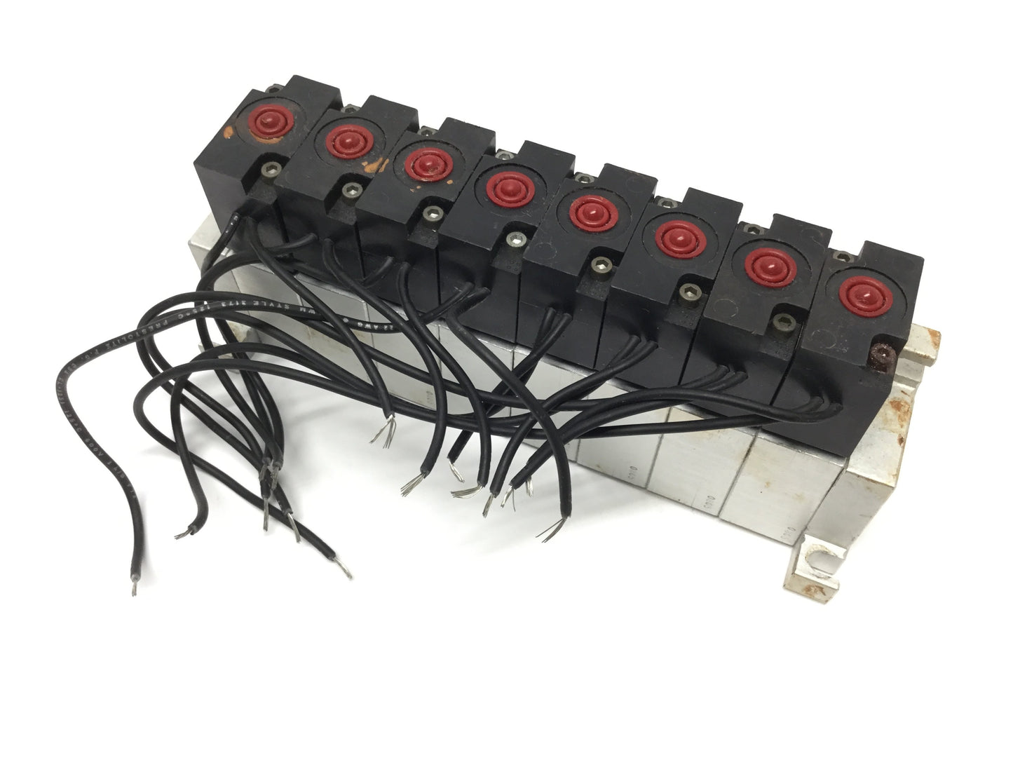 Used Bank of 8 Humphrey S410 Stacking Solenoid Valves 2-Pos, 4-Way, 24VDC Coil