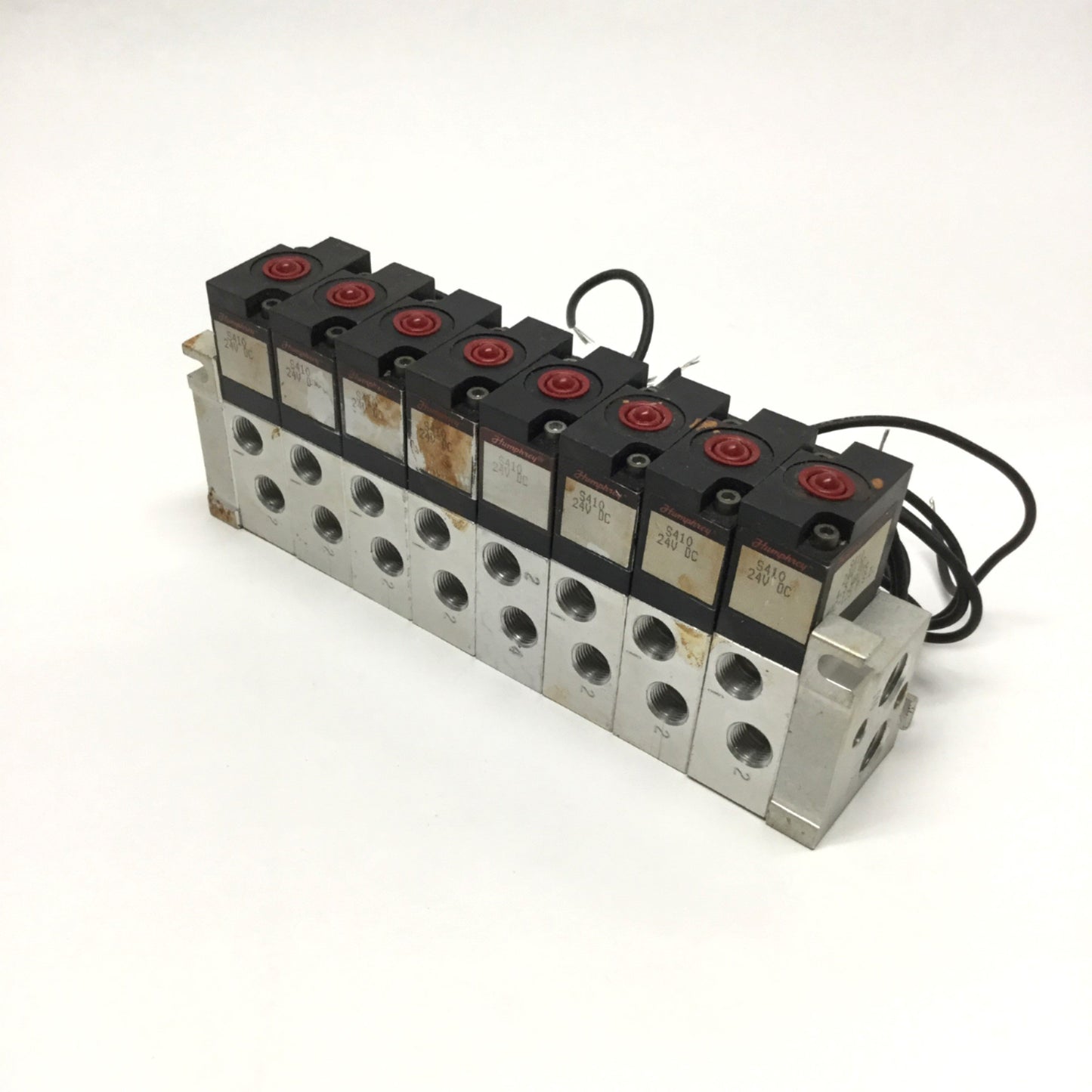 Used Bank of 8 Humphrey S410 Stacking Solenoid Valves 2-Pos, 4-Way, 24VDC Coil