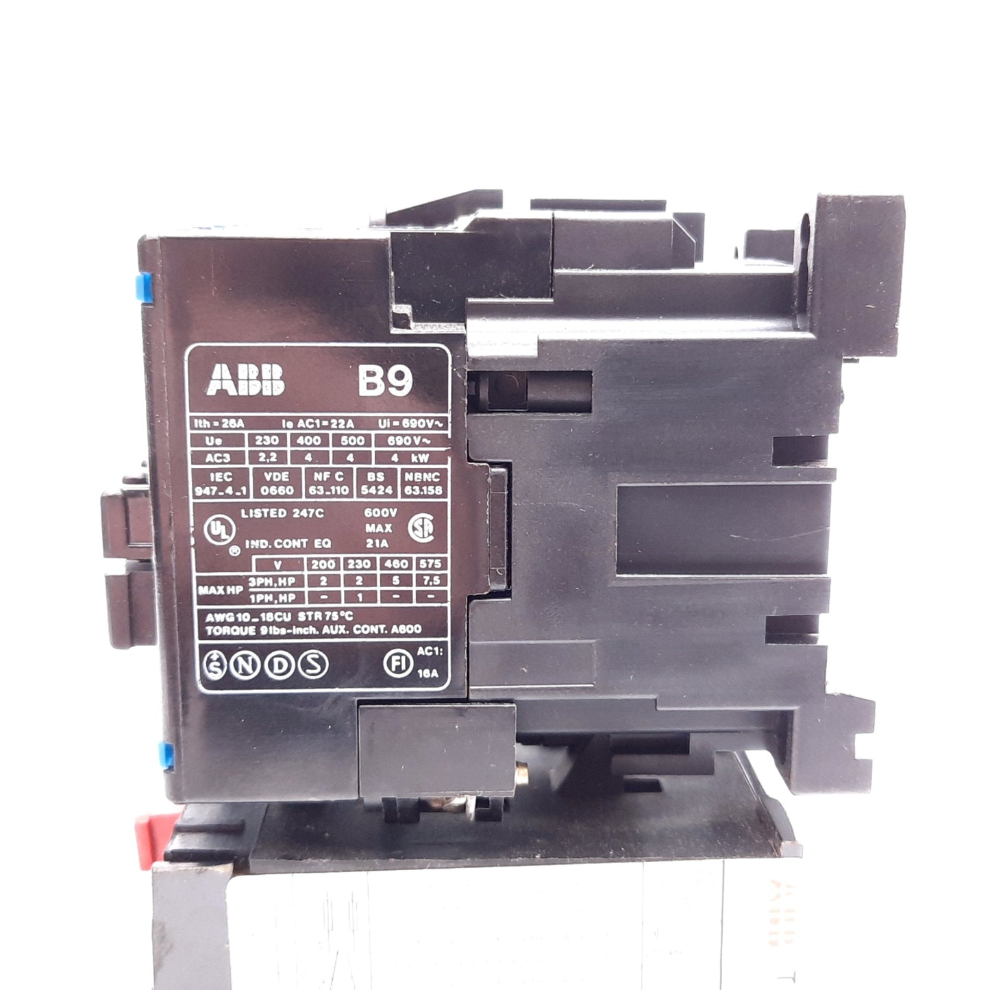 Used ABB B9-30-10 Contactor, 3-Pole, 220-240VAC Coil w/ Overload Relay 1.1-1.5A