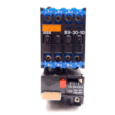 Used ABB B9-30-10 Contactor, 3-Pole, 220-240VAC Coil w/ Overload Relay 0.55-0.83A