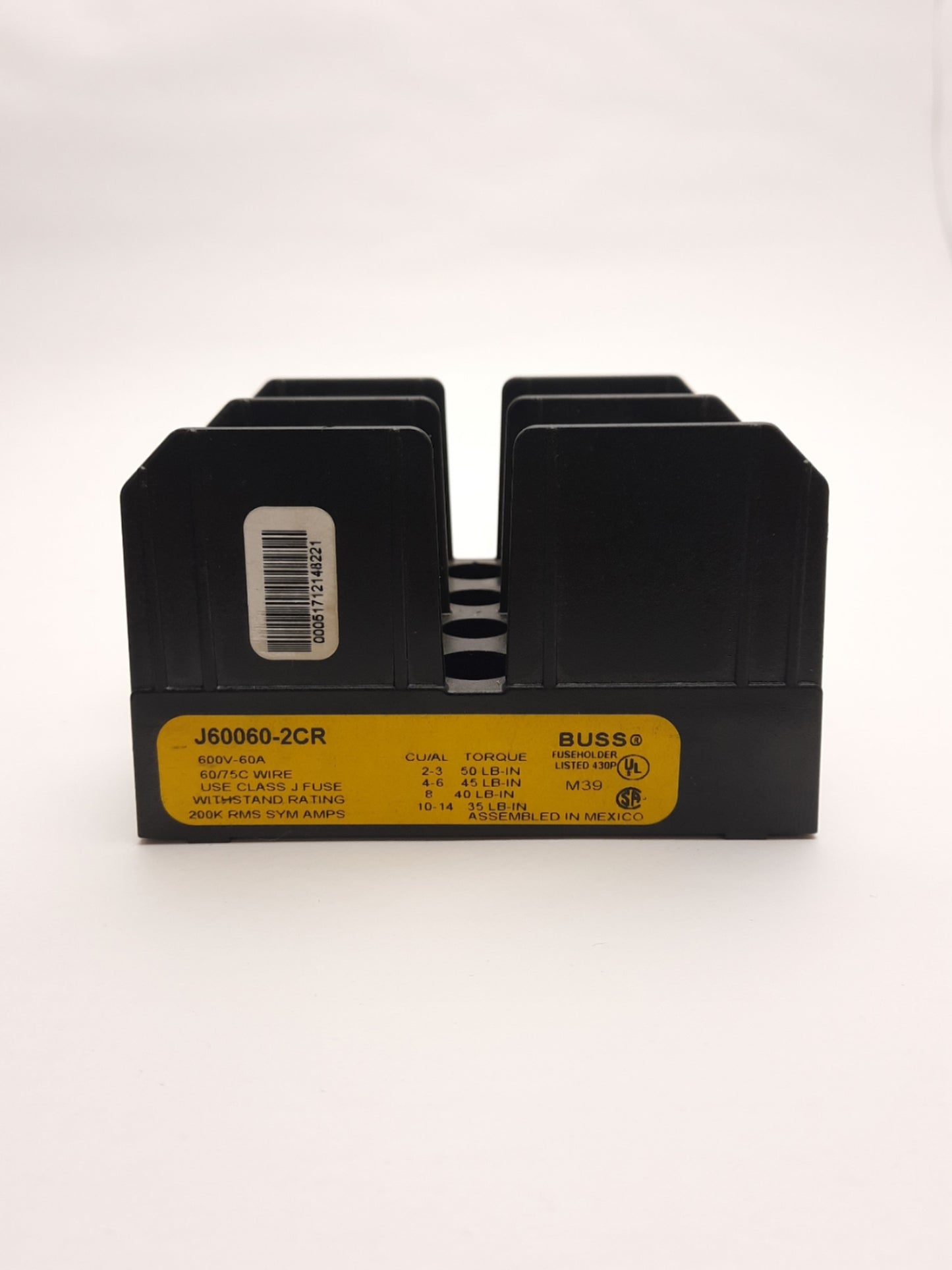 Used Lot of 3 Eaton J60060-2CR Fuse Holder, 2-Pole, Class J, 600VAC, 60A, Panel Mount