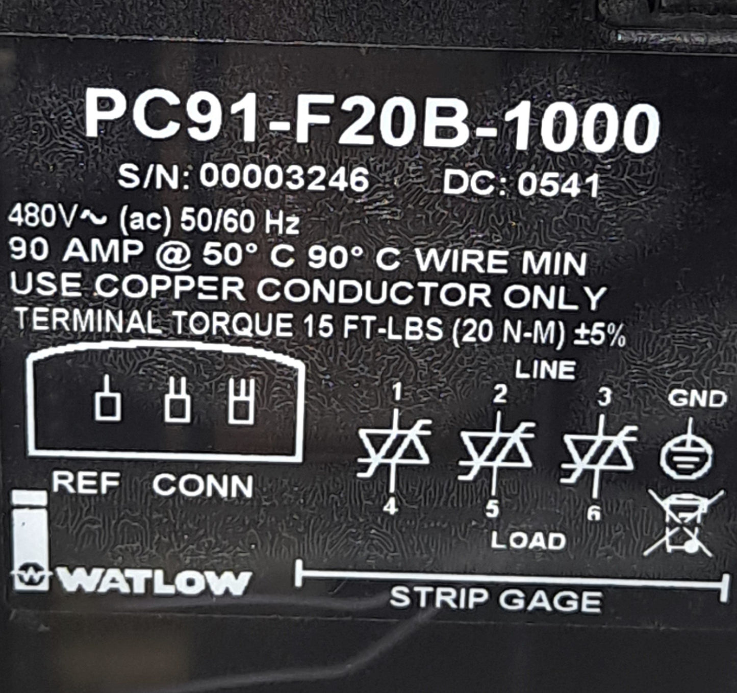 Used Watlow PC91-F20B-1000 3-Zone Single-Phase Power Control 90A, 200~480V, 7mm Mount