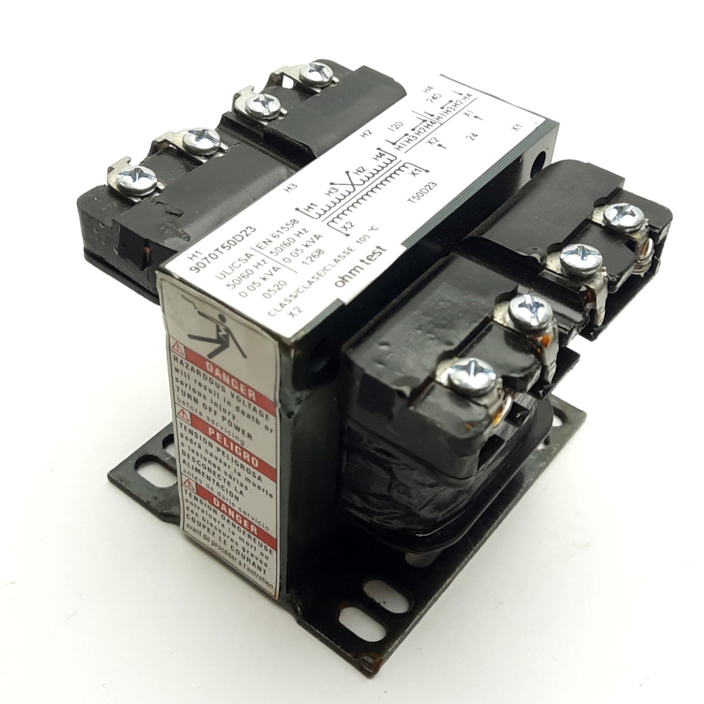 Used Square D 9070T50D23 Transformer, 0.05KVA, Primary: 120/240VAC, Secondary: 24VAC