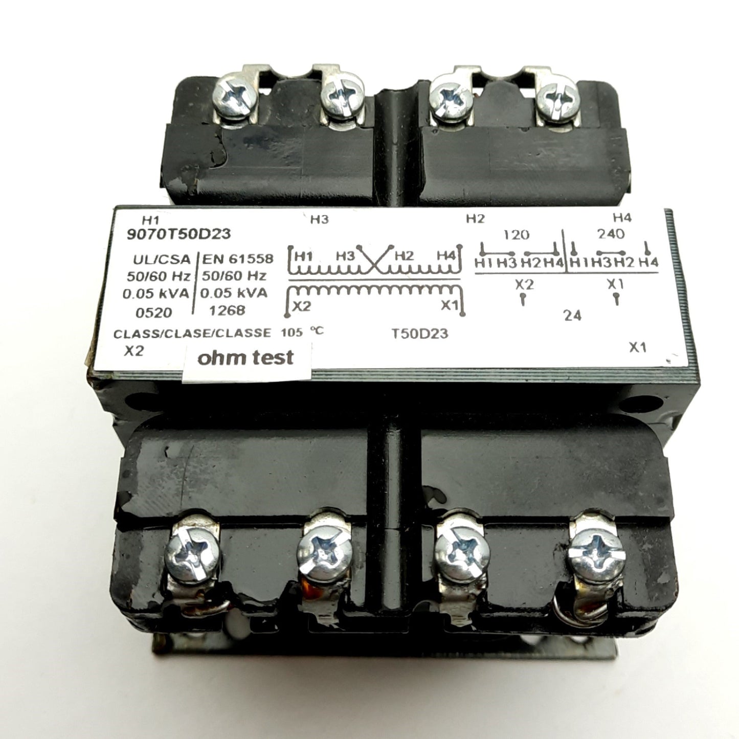 Used Square D 9070T50D23 Transformer, 0.05KVA, Primary: 120/240VAC, Secondary: 24VAC