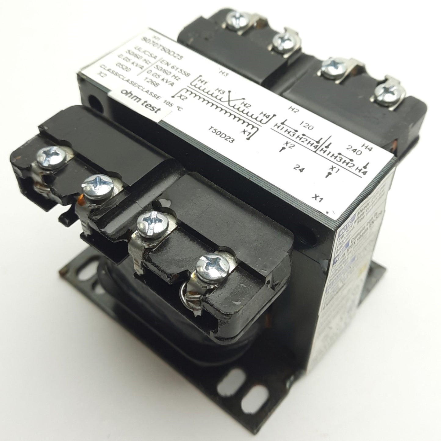 Used Square D 9070T50D23 Transformer, 0.05KVA, Primary: 120/240VAC, Secondary: 24VAC