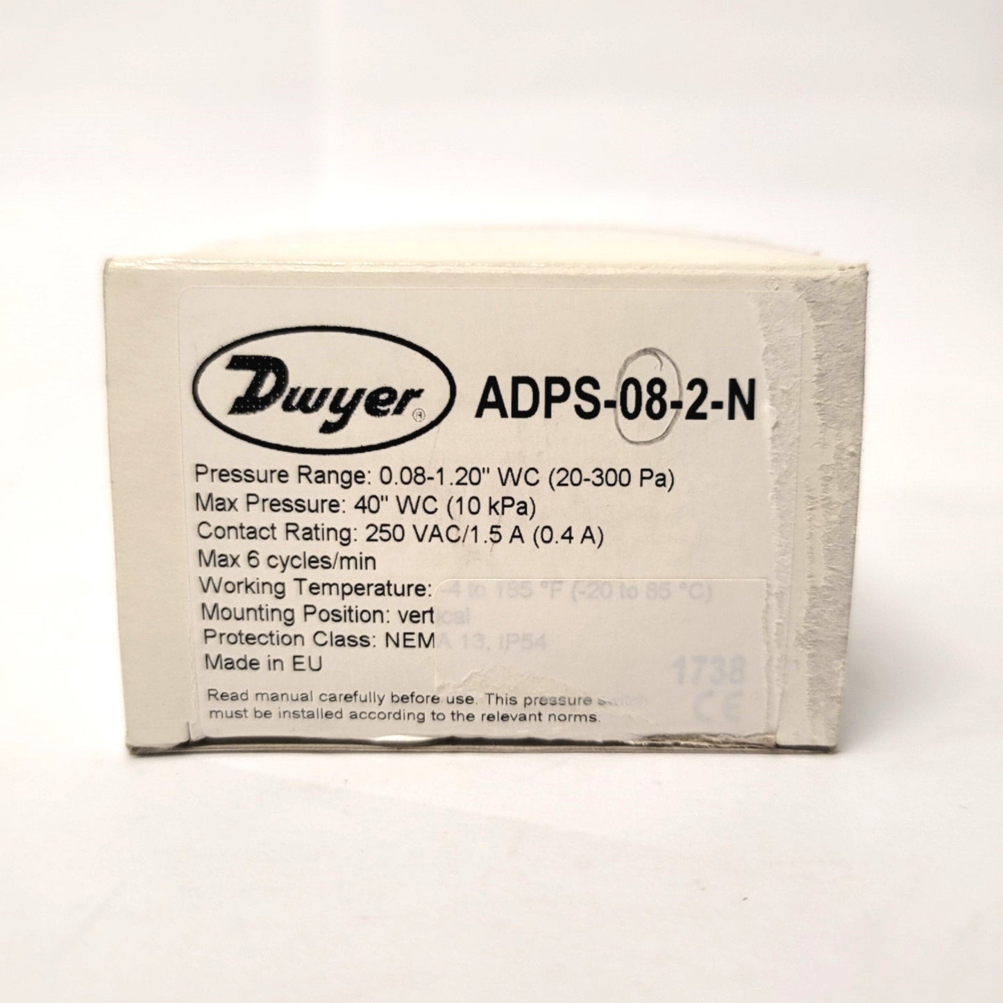 New Dwyer ADPS-08-2-N Adjustable Differential Pressure Switch 0.08 to 1.2"w.c. M20