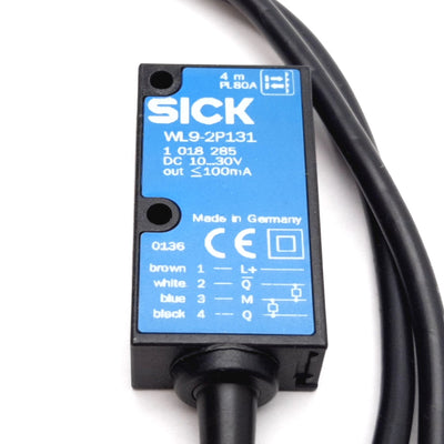 Used Sick WL9-2P131 Photoelectric Sensor, Retro-Reflective, 0-4m, 10-30VDC, PNP