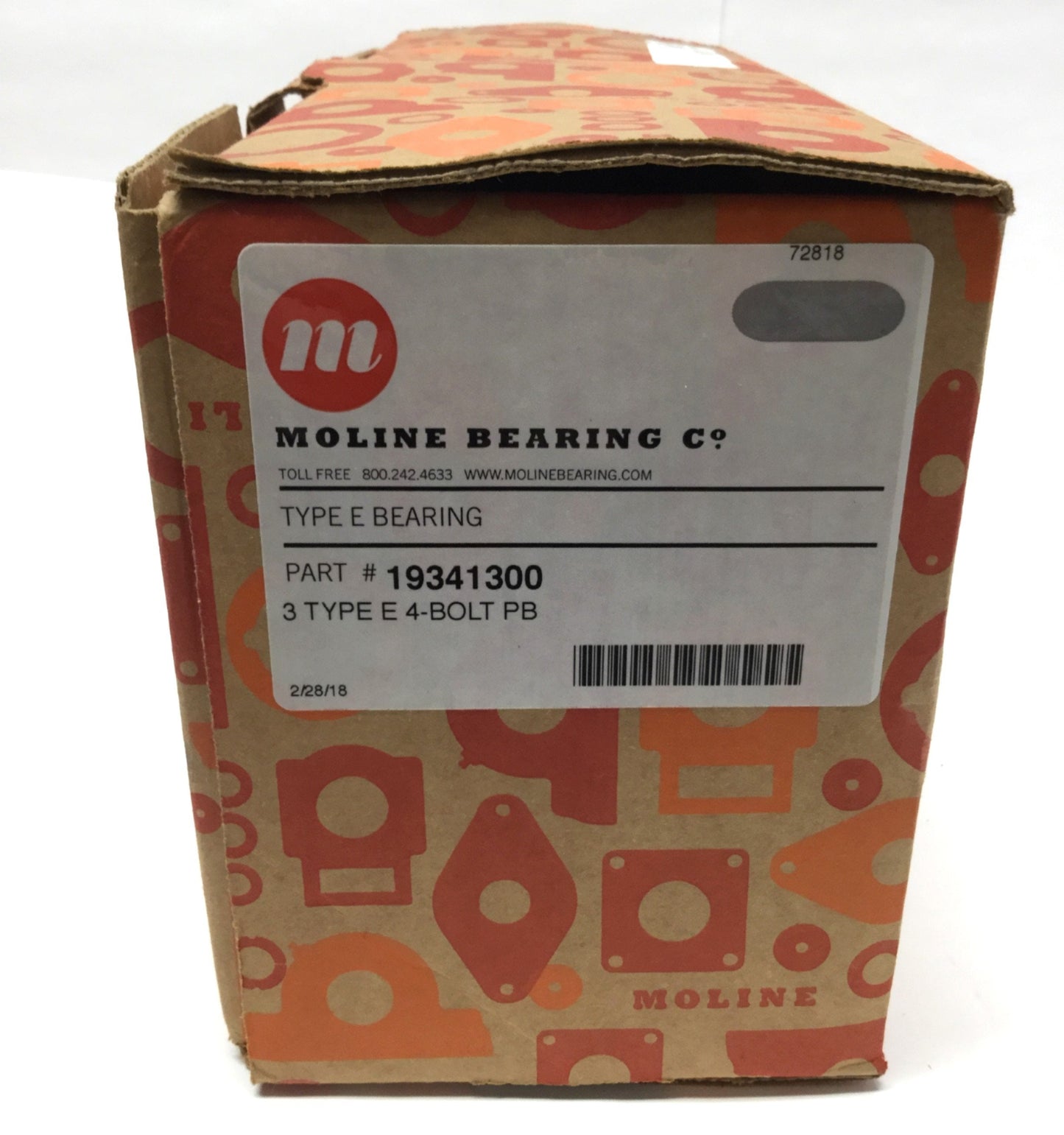 New MOLINE 19341300 Type-E 4-Bolt Pillow Block Bearing, Ø3" Bore, 12 x 6.25 x 4.5"