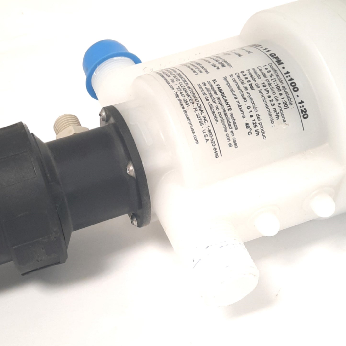 Used Dosatron D25RE5 PVDF Dosing Pump, 1/3pt/min-11GPM, 1:100-1:20, 4.3-85psi, 104°F
